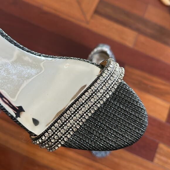 Badgley Mischka Silver Diamond Block Heels Cocktail Party Glam Glitter Size 11 - Picture 4 of 7